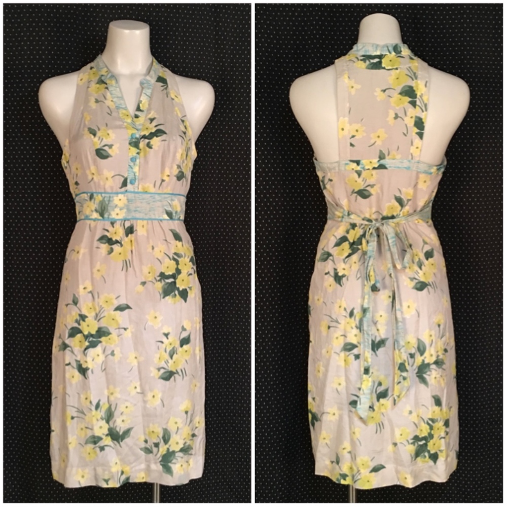 Maeve Anthropologie Yellow Floral Cream Dress Sz 4 - Picture 3 of 7